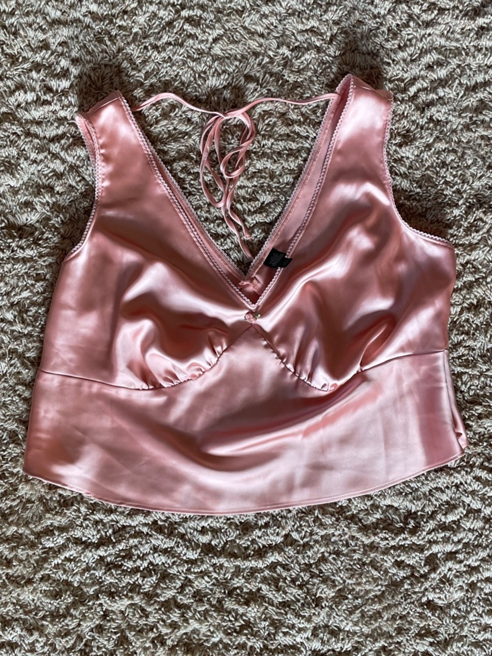 Wild Fable Satin Blush Pink Top with Lace Trim and Flower Detail